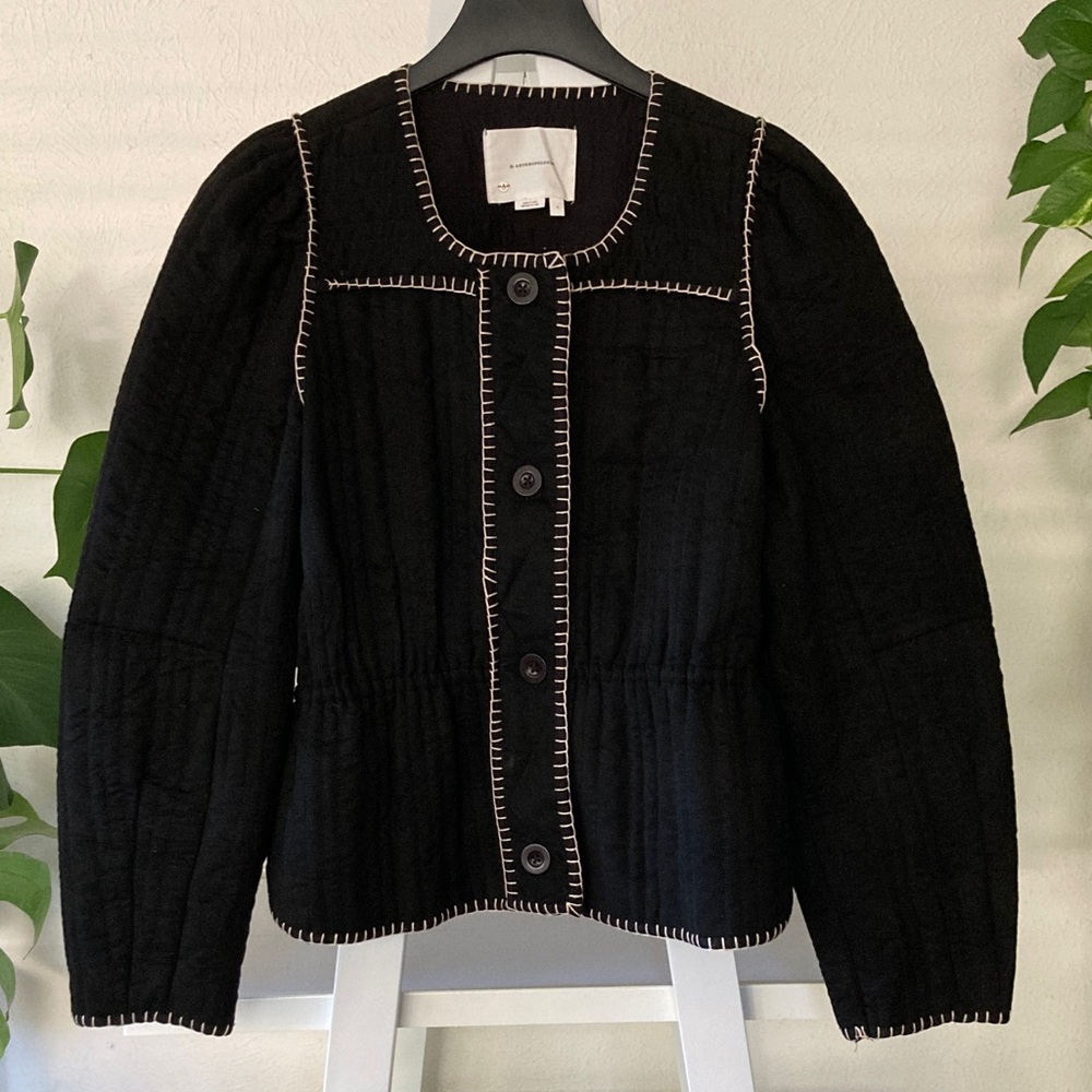 Anthropologie quilted puff sleeve jacket black L